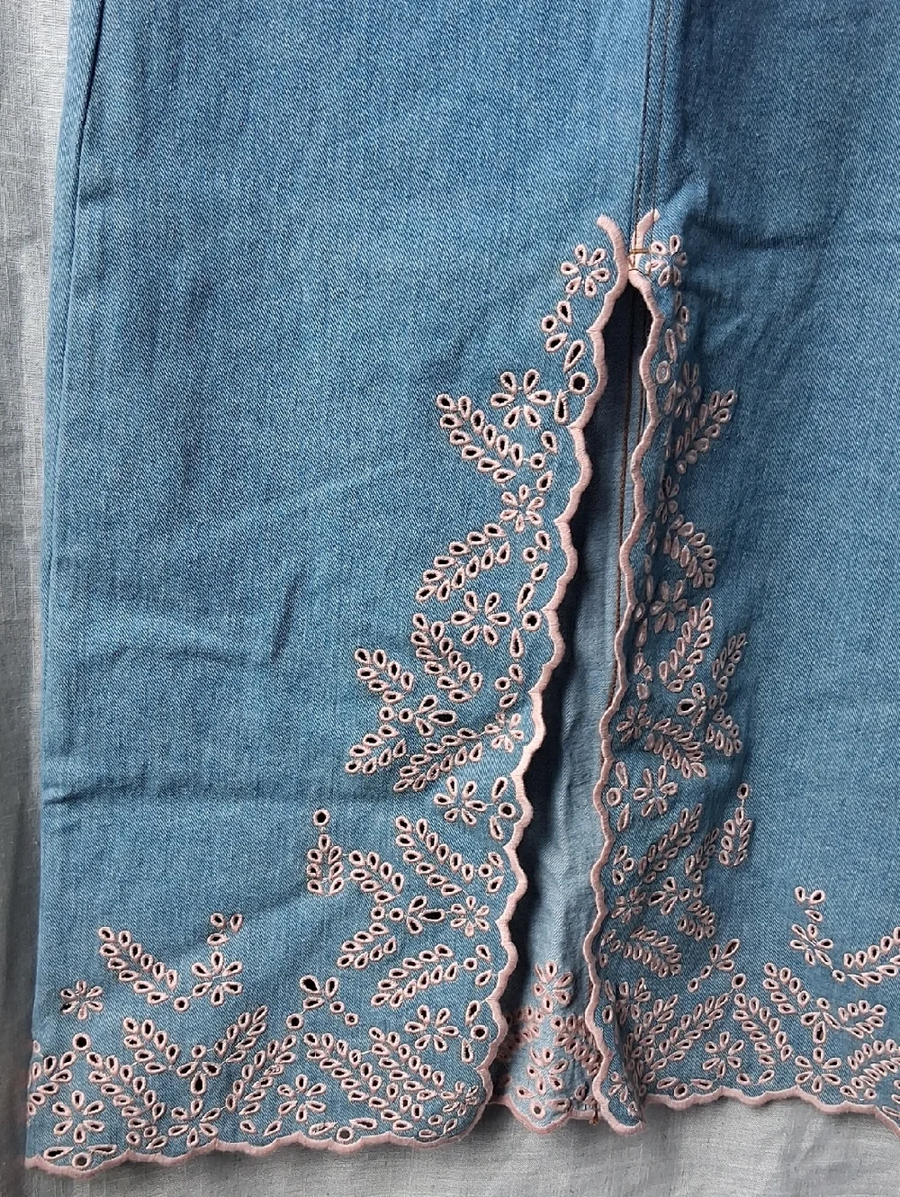DRIFTWOOD Serena Denim Maxi Embroidery Skirt Blue Pink 27